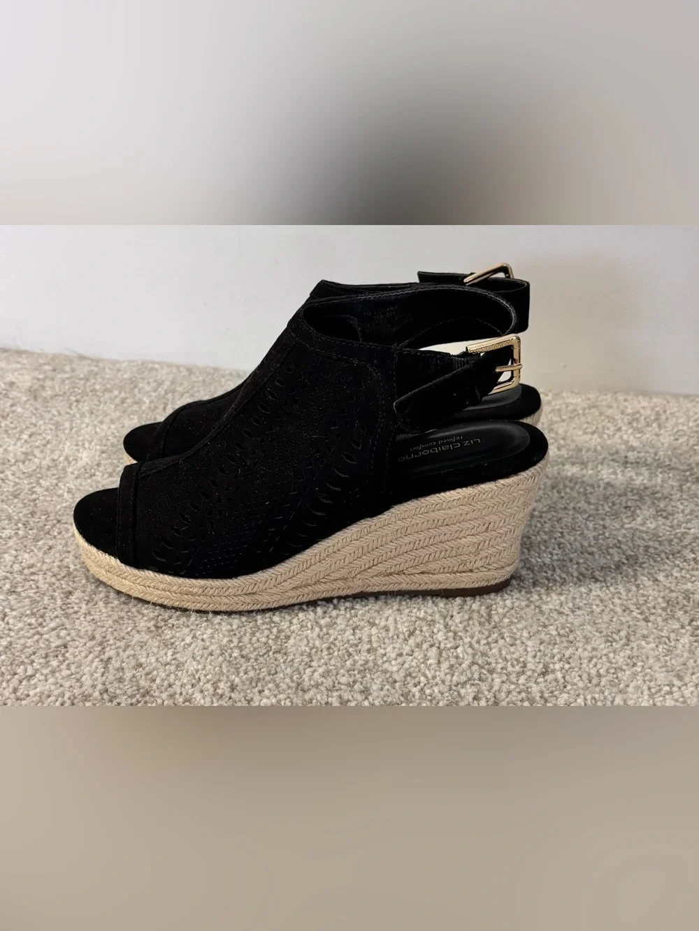 Liz Claiborne Hardie Black Wedge Espadrille Size 7 NWOB